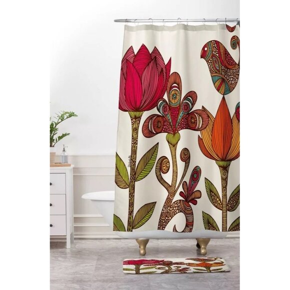 Deny Designs In The Garden Bird & Floral Microfiber Shower Curtain 71" x 74" - Picture 2 of 7